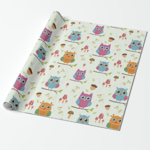 Cadeau Papier d'emballage - Chouettes de merisier