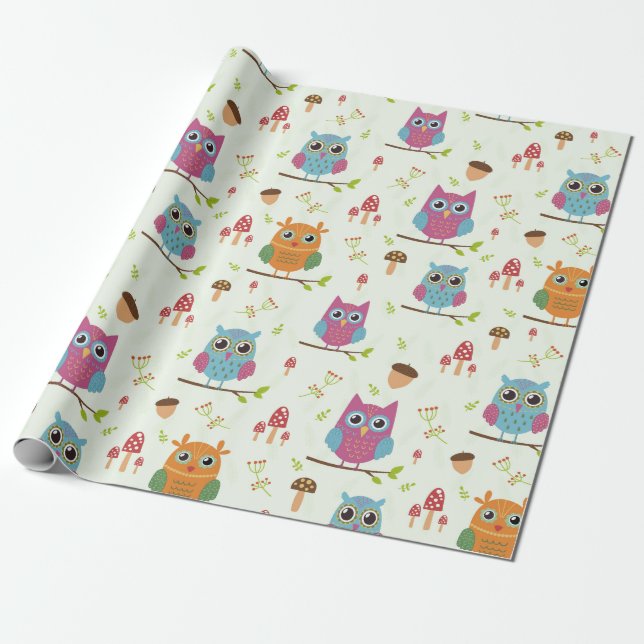 Cadeau Papier d'emballage - Chouettes de merisier (Déroulé)