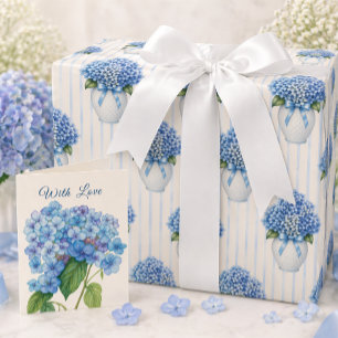 Cadeau Papier d'emballage côtier au vase d'hortensia bleu