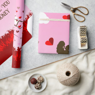 Cadeau papier d'emballage couple romantique