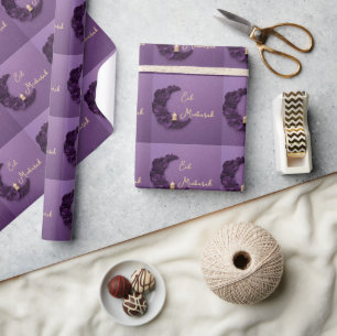 Cadeau Papier d'emballage croissant violet Happy Eid Muba