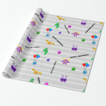 Papier d'emballage d'anniversaire de monstre
