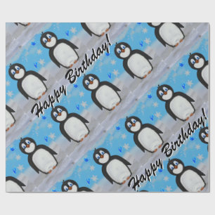 Cadeau Papier d'emballage d'anniversaire de pingouin