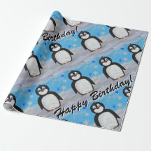 Papier d'emballage d'anniversaire de pingouin