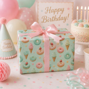 Cadeau Papier d'emballage d'anniversaire Donut & Glace Pa