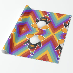 Cadeau Papier d'emballage d'arc-en-ciel de pingouin de