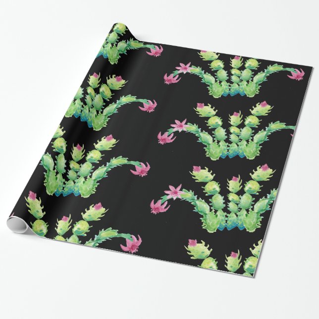 Cadeau Papier d'emballage de cactus de Noël (Déroulé)