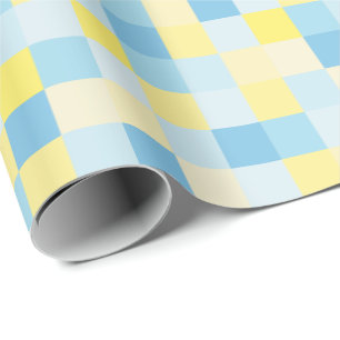 Cadeau Papier d'emballage de carrés bleus et jaunes