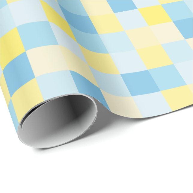 Cadeau Papier d'emballage de carrés bleus et jaunes (Coin rond)