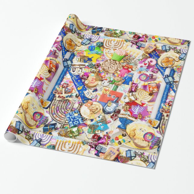 Cadeau Papier d'emballage de Chanukah, 30" x 6' (Déroulé)