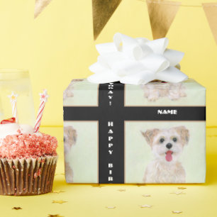 Cadeau Papier d'emballage de chien Morkie sur fond noir a