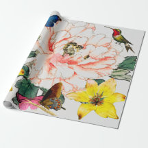 PAPIER D'EMBALLAGE DE COLIBRI ET DE FLEUR