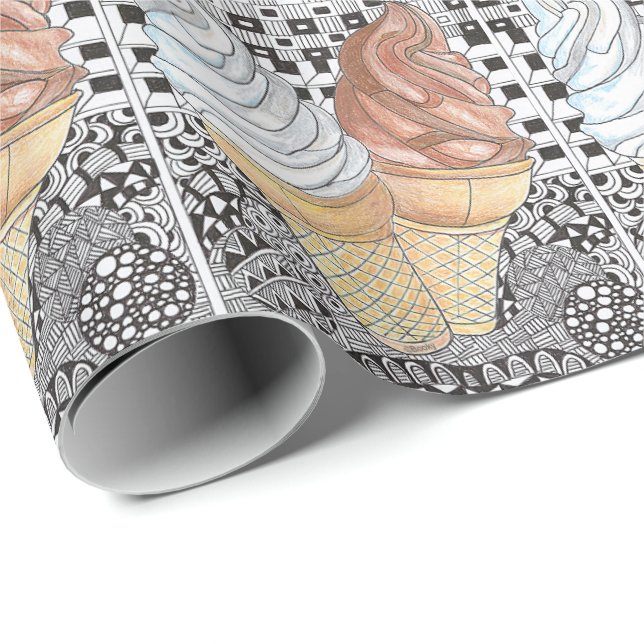 Cadeau Papier d'emballage de cornet de crème glacée (Coin rond)