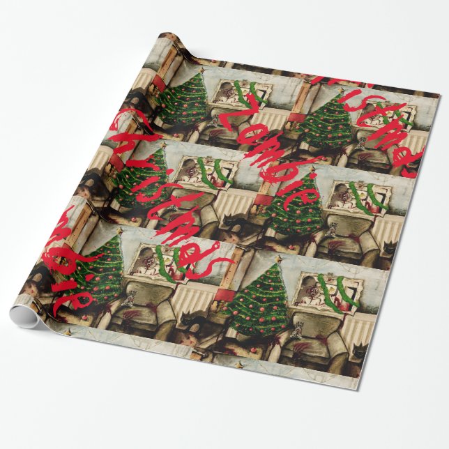 Cadeau Papier d'emballage de couleur de Noël de zombi (Déroulé)
