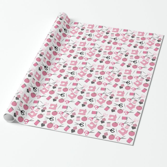 Cadeau Papier d'emballage de couture rose de motif de (Déroulé)
