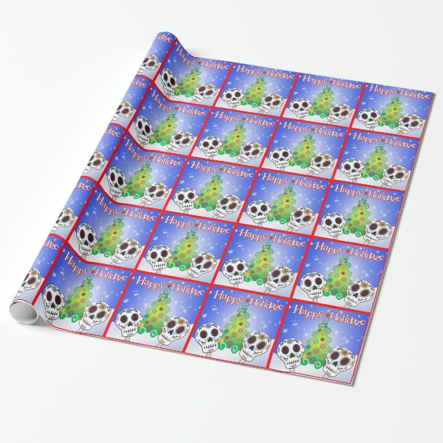 Cadeau Papier d'emballage de crâne de sucre de Holidaze (Déroulé)