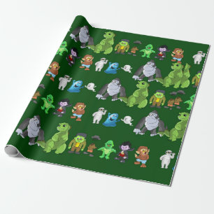 Cadeau Papier d'emballage de Dix petits monstres (vert)