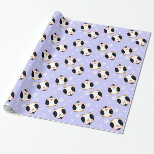 Cadeau Papier d'emballage de fille de pingouin (lilas)