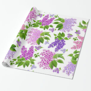 Cadeau Papier d'emballage de fleurs lilas pourpres de