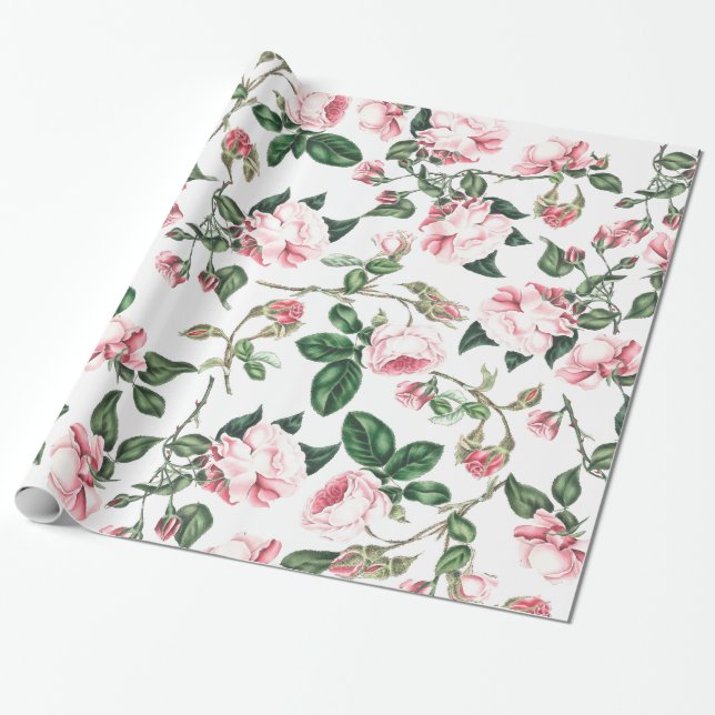 Cadeau Papier d'emballage de fleurs roses (Déroulé)