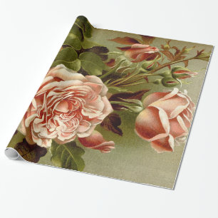 Cadeau Papier d'emballage de fleurs roses de chou