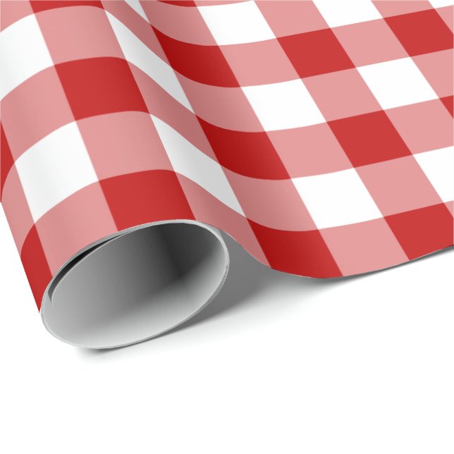 Cadeau Papier d'emballage de guingan rouge et blanc (Coin rond)