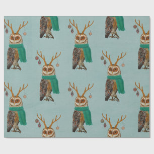 Cadeau Papier d'emballage de HIBOU d'ANTLER d'HIVER