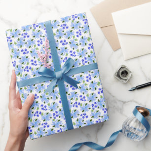 Cadeau Papier d'emballage de jardin floral aquarelle bleu