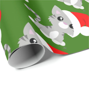 Cadeau Papier d'emballage de Kitty de Noël gris