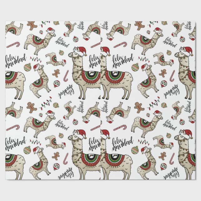 Cadeau Papier d'emballage de lama de Feliz Navidad (Couture)