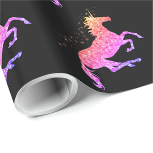 Cadeau Papier d'emballage de licorne rose prismatique