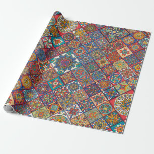 Cadeau Papier d'emballage de mandala floral ethnique