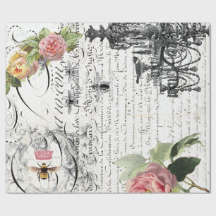 Cadeau Papier d'emballage de manuscrit floral d'abeille