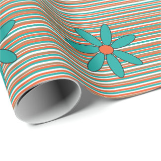 Cadeau Papier d'emballage de marguerite turquoise