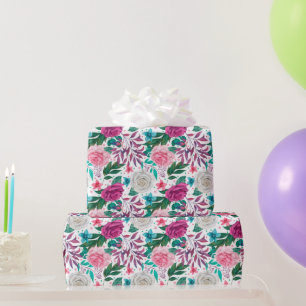 Cadeau Papier d'emballage de mariage Roses Bourgeon Blanc