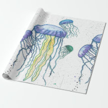 Papier d'emballage de méduses d'aquarelle