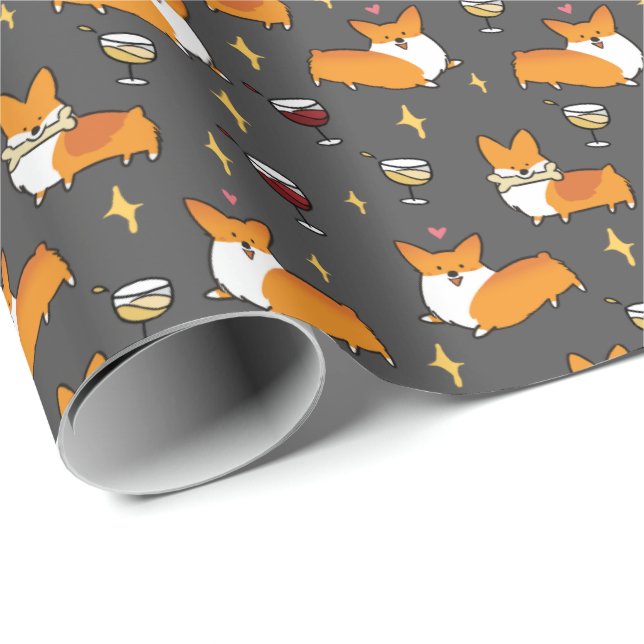 Cadeau Papier d'emballage de "mini motif" de corgi (Coin rond)
