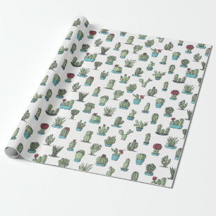Cadeau Papier d'emballage de motif de cactus et de