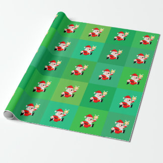 Cadeau papier d'emballage de Noël à 8 bits du père noël