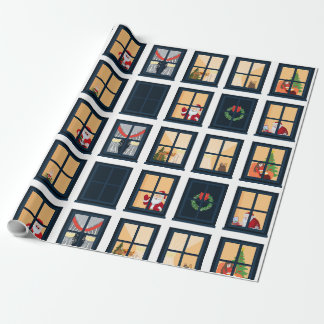 Cadeau Papier d'emballage de Noël à grille de fenêtres de