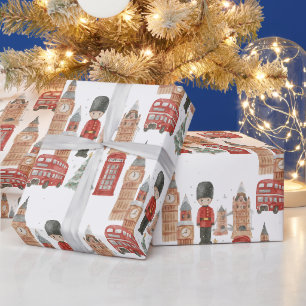 Cadeau Papier d'emballage de Noël à l'aquarelle à Londres
