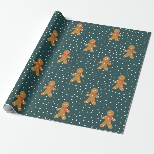 Cadeau Papier d'emballage de Noël à motif de bonhomme en  (Déroulé)