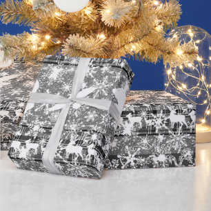 Cadeau Papier d'emballage de Noël argenté et neige