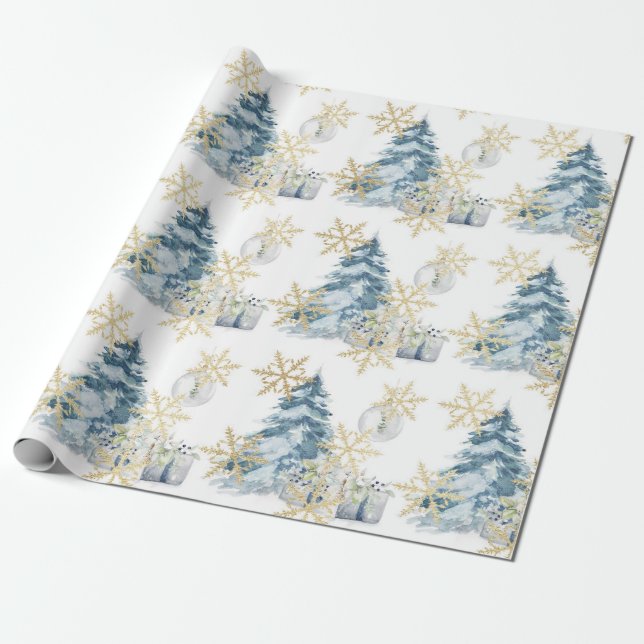 Cadeau Papier d'emballage de Noël bleu (Déroulé)