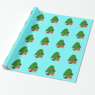 Cadeau Papier d'emballage de Noël bleu-clair de Cuties de