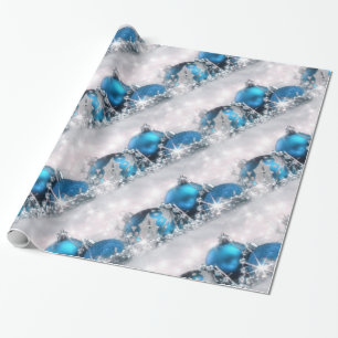 Cadeau Papier d'emballage de Noël bleu et argenté