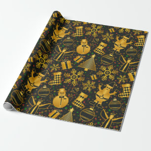 Cadeau papier d'emballage de noël bonhomme d'or