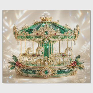 Cadeau Papier d'emballage de Noël Carousel Emeraude Luxe