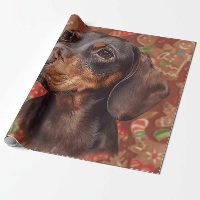 Cadeau Papier d'emballage de Noël de Dachshund (Déroulé)
