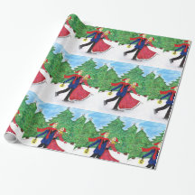 Papier d'emballage de Noël de patinage de glace